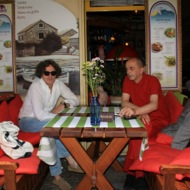 Balkan musician Goran Bregović with restaurant owner Veso Djorem