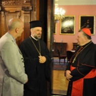cardinal Dominik Duka and Vladika Grigorije, professor Jaroslav Šuvarský and restaurant owner Veso Djorem